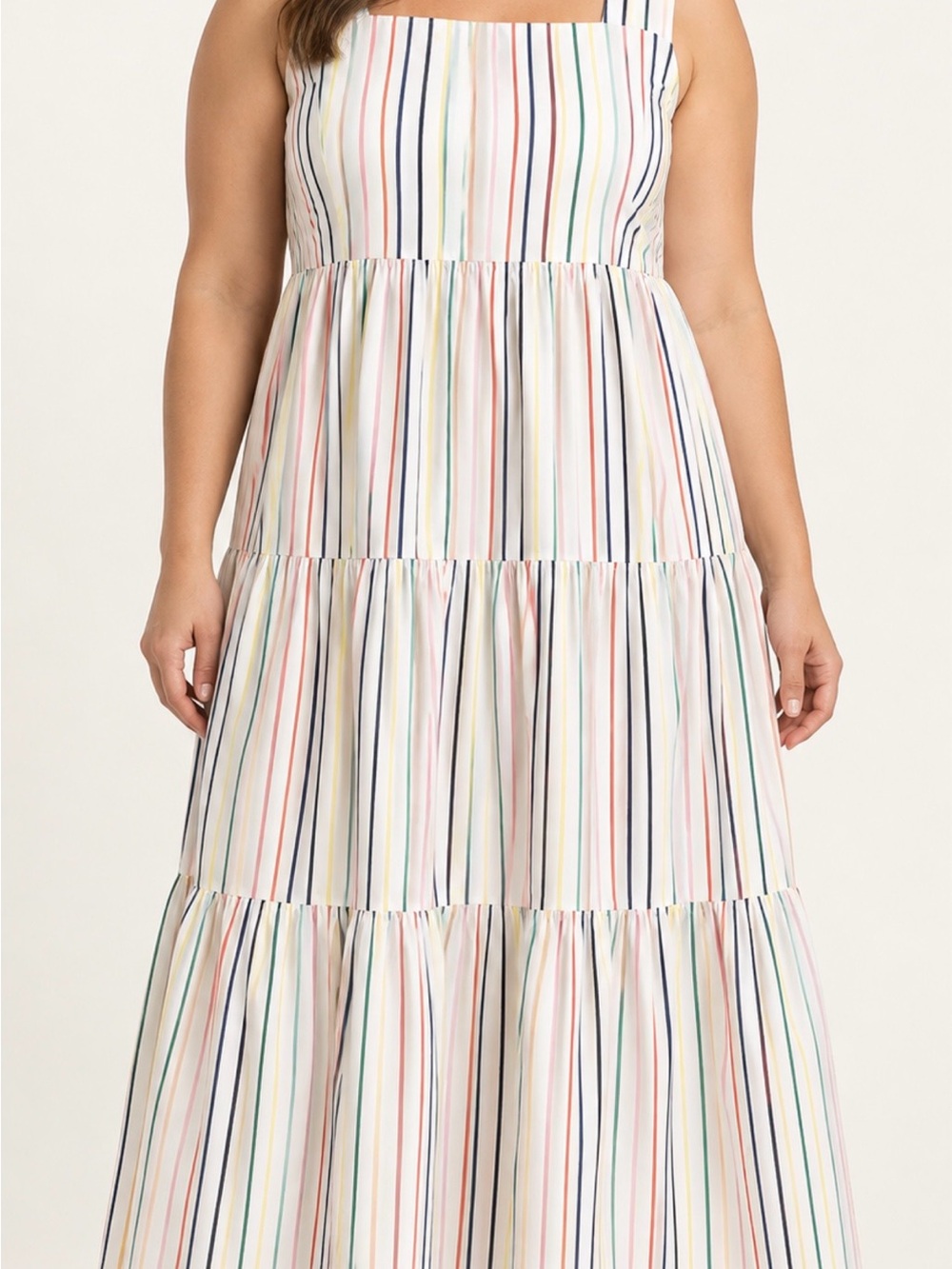 J. Crew White Maxi Dress with Multi-Color Vertical Stripes Size 12 Cotton